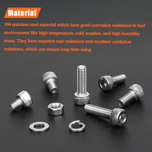 HELIFOUNER 212 Pieces M5 x 8mm /10mm /12mm /16mm /20mm /25mm /30mm, Hex Socket Head Cap Screws Bolts Washers Nuts Kit, 304 Stainless Steel - size: M5 Screw Kit (212 PCS)