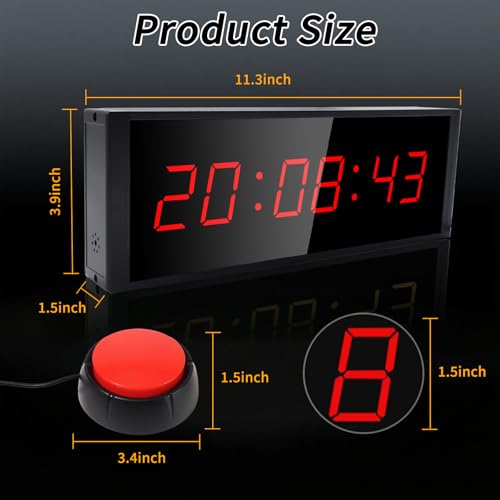 Gym Timer Clock with Start/Stop Button,12/24H Digital Wall Clock with Remote Control, Countup, Countdown, Stopwatch, Workout Timer for Home Gym Garage