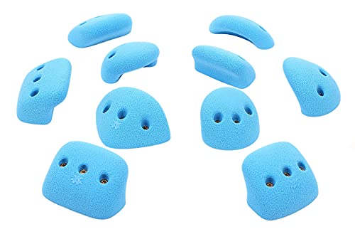 Atomik Rock Climbing Holds Set of 10 Medium Screw-On Basic Jugs in Blue