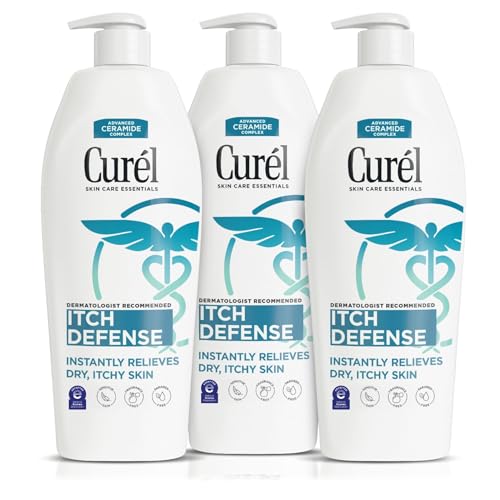 Curel Itch Defense Calming Body Lotion, Moisturizer for Dry, Itchy Skin, Body and Hand Lotion, with Advanced Ceramide Complex, Pro-Vitamin B5, Shea Butter, 13 Oz, Pack of 3 | Soothes Itchy Skin, Prevents Eczema Flare-Ups, Ceramide Moisturizer, Fragrance-F