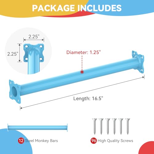 16.5 Inch Monkey Bars Kit Monkey Bar Ladder Rungs (Light Blue, 12 Pcs) | Indoor Outdoor Metal Monkey Bars for Backyard - color: Light Blue