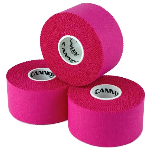 Cannon Sports Premium Athletic Tape - 1.5” x 45 Feet Per Roll - Easy Tear, No Sticky Residue, Very Strong, Hypoallergenic and Latex Free - Ideal for Sprains, Strains, First Aid - Pack of 3 (Pink) - color: Pink