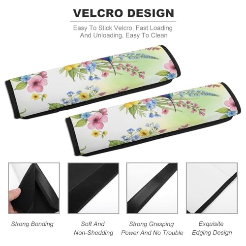 Universal Fit Watercolor Hummingbird Spring Flowers Seat Belt Shoulder Pad for Adult Use, Most Cars, 1 Pair Harness Pads Strap Anti-Slip Pad - color: Pattern 215