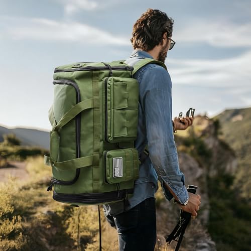 G4Free 3-in-1 Expandable Duffle Bag for Travel Gym, Large Duffel Backpack | 45L to 55L, with Shoes Compartment & Wet Pocket, for Men Women, Green - color: Green