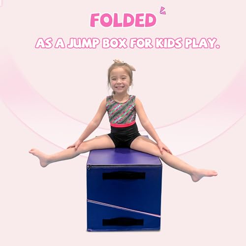 Kangaroo Hoppers Gymnastics Cheese Wedge Mat for Kids Ages 1-12 | 3 Sizes Folding Incline Mat with High-Density EPE Foam and Removable PVC Leather Cover, Home Gym Training Equipment - color: Purple/Pink, size: 34" x 24" x 13"