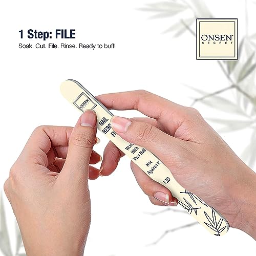 Onsen Secret Complete Nail Reboot Kit w/Cuticle Oil 10ml, Nail File 120/180 Grit Double Sided, A 3-Way Buffer Block & Cuticle Serum-15ml in Action | Super Value Pack - size: Complete Nail Reboot Kit