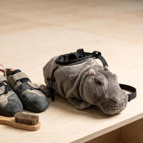 Fluffy Hippo Magnesium Chalk Pouch, Drawstring Sealed Climbing Bag with Adjustable Strap, Portable Bouldering Gear Novelty Gift for Rock Climbers