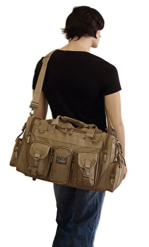 Mens Large 22" Inch Tan Duffel Duffle Military Molle Tactical Gear Shoulder Strap Travel Bag - color: Tan