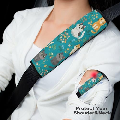 Universal Soft and Comfortable Colorful Cats Cherry Seat Belt Shoulder Pad for Kids, Most Cars, 1 Pair Seat Belt Covers Cushion Anti-Slip Pad - color: Pattern 217