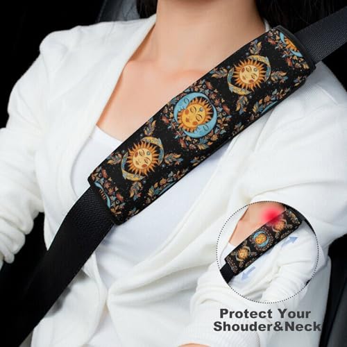 2 Pack Breathable Car Seat Straps Shoulder Pads for Adults and Children, All Vehicles, Mystic Floral Boho Bohemian Hippy Mandala Sun Moon Harness Pads Strap, Pressure Relief - color: Pattern 56