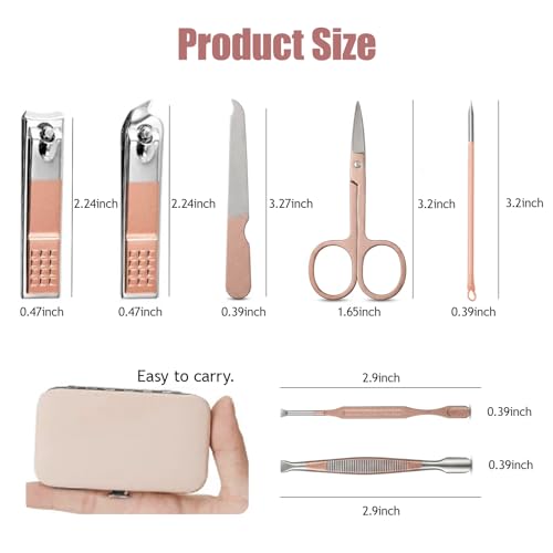 Manicure Kit for Women Men-Manicure Set with Case, Nail Clippers, Portable Nail Care Kit for Travel Home Personal Grooming（Rose Gold 7 in 1） - color: Rose Gold