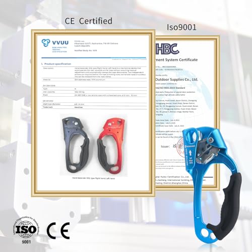 NewDoar UIAA & CE Certified Hand Ascender Rock Climbing Tree Arborist Rappelling Gear Equipment Rope Clamp for 8~13MM Rope - color: Blue Pro-Right