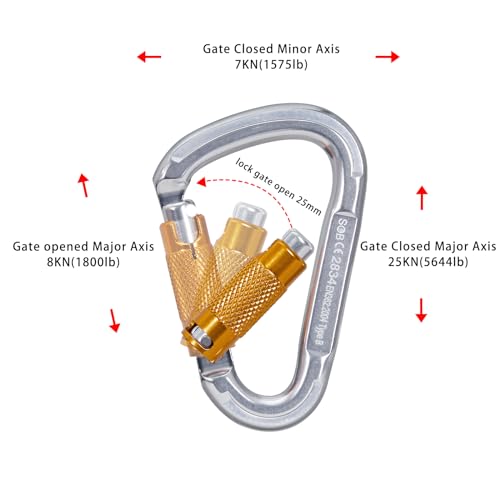 Auto Locking Rock Climbing Carabiner Clips, Heavy Duty Asymmetrical Carabiner Connector Used for Rappelling Rescue Outdoor Climbing, Mountaineer, Hammock, Camping - color: 25KN（3pack）