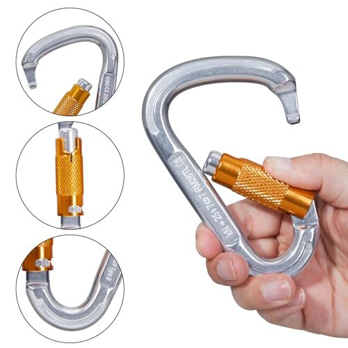 Auto Locking Rock Climbing Carabiner Clips, Heavy Duty Asymmetrical Carabiner Connector Used for Rappelling Rescue Outdoor Climbing, Mountaineer, Hammock, Camping - color: 25KN（3pack）