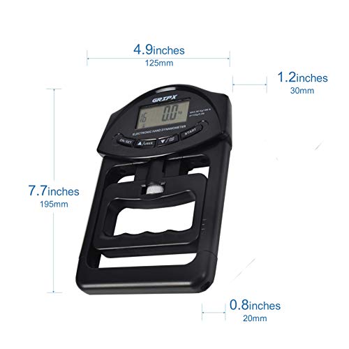 Digital Hand Dynamometer Grip Strength Measurement Meter Auto Capturing Electronic Hand Grip Power 198Lbs / 90Kgs - color: Black