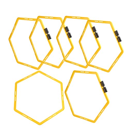 RiToEasysports Agility Rings Set, 6PC Hexagonal Step Training Equipment with Quick-Connect Clips for Football Basketball Tennis Workouts