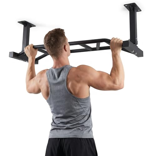 47 Inch Ceiling Mount Heavy Duty Multi-Grip Pull Up Bar Height Adjustable Chin Up Bar Supports Up to 600 Lbs Durable Home Gym Strength Training Equipment for Garage & Fitness Room
