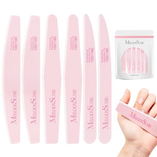 MelodySusie 6Pcs Nail Files 100/180 Grit Emery Boards Set Pink | Double Sided, Acrylic Gel Natural Nails, Professional Manicure Pedicure Shaping Tools, Home and Salon Care - size: 6Pcs Mix Shape