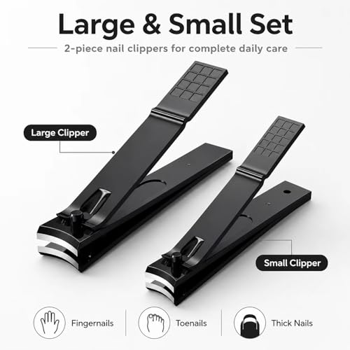 Aogeili Nail Clippers Set, Toenail Clippers & Fingernail Clipper Cutters, Ultra Sharp Stainless Steel Tools, Wide Jaw for Thick Nails, Heavy Duty Manicure Kit for Men Women Seniors - size: Large/Small