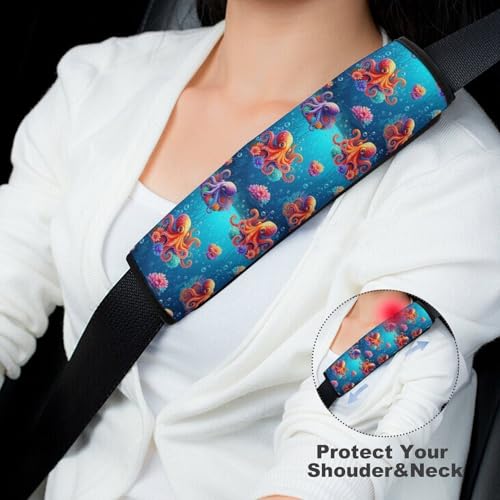 2PCS Ocean Animal Print Octopus Car Seat Straps Shoulder Pads Soft Padded Seat Belt Cushion for Adult Use, Car Seats Pushchair Strollers High Chair Pushchair, Anti-Slip Pad - color: Pattern 89