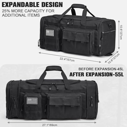 G4Free 3-in-1 Expandable Duffle Bag for Travel Gym, Large Duffel Backpack | 45L to 55L, with Shoes Compartment & Wet Pocket, for Men Women, Black - color: Black
