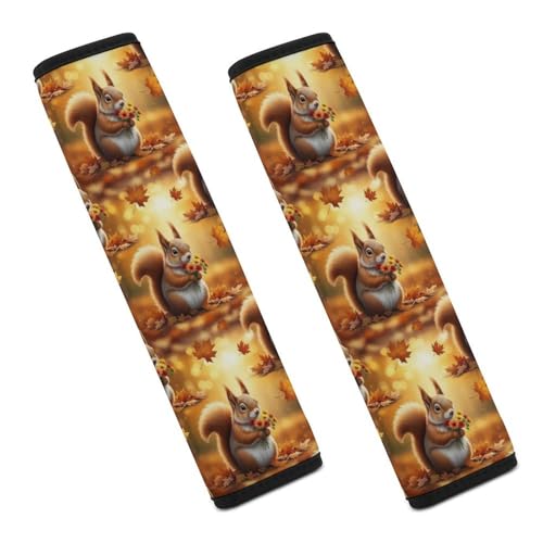 2PCS Squirrel Floral Animal Car Seat Belt Pad Universal Soft and Comfortable Harness Pads Strap for Kids, Car Seats Pushchair Strollers High Chair Pushchair - color: Pattern 997