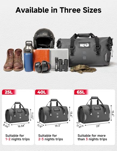KEMIMOTO Waterproof Motorcycle Dry Bag – Duffle Tail Bag Soft Luggage, 25L/40L/65L Large Capacity with 4 Quick-Release Straps, Dustproof for Touring, Adventure, Motorcycling & Camping Grey - size: 40L