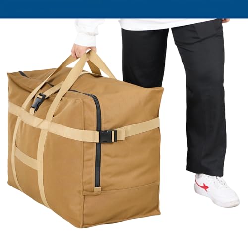 Arxus Large Duffel Bag, Waterproof Carry on Weekend Overnight Storage Bag over Luggage for Airline, Travel, Camping, Moving - color: 120L-Khaki