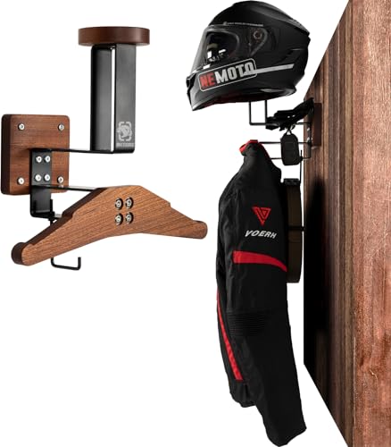 OneTigris Motorcycle Helmet Holder Wall Mount, Tactical Gear Holder with Helmet Stand and Plate Carrier Hanger, Solid Wood Wall Rack Organizer & Display for Police, Football, Cycling Gear - color: Sapele