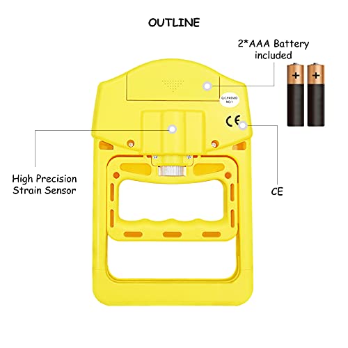 Digital Hand Dynamometer Grip Strength Measurement Meter Auto Capturing Electronic Hand Grip Power 198Lbs / 90Kgs - color: Yellow