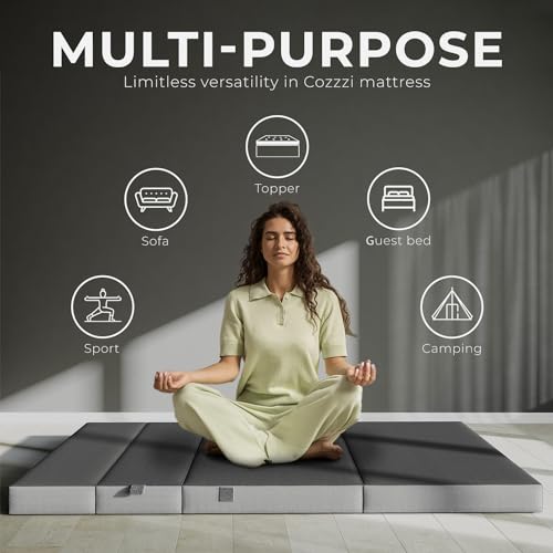 Cozzzi Foldable Mattress Queen Size for Floor and Traveling with Removable Cover - Lightweight and Portable Folding Mattress for Adults & Kids - Compact and Easy to Storage (75in x 58in x 4in) - size: Queen (75in x 58in x 4in), style: Gray