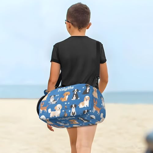 Kids Sports Duffel Bag for Boys & Girls - Dog Puppy Patterns 100% Polyester Gym Bag with Separate Shoe Compartment, Adjustable Shoulder Strap, Compact Travel & Workout Gear Bag - color: Dog Puppy Patterns