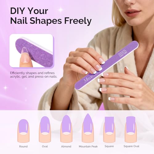 MelodySusie 2Pcs Professional Nail Files 100/180 Grit, Double Sided Straight Shape Emery Boards for Acrylic, Gel and Natural Nails, Manicure Pedicure Shaping Tools for Home Salon, Purple - size: 2Pcs Straight Shape