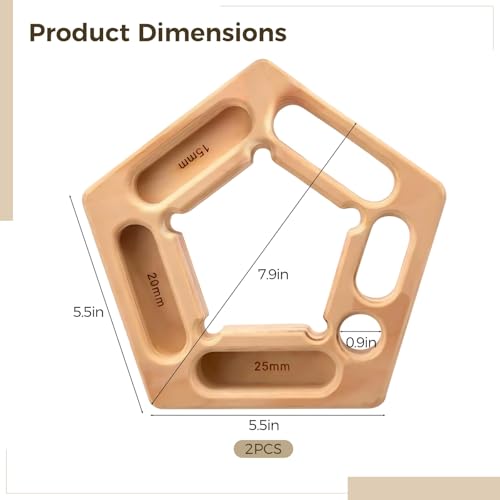 2 Pcs Climbing Holds Made of Wood, Multi-Functional 7-in-1 Grip Boards, Training Adjustable Hand Grips for Pull-Up & Grip, Mounting Ropes Included, Great for Workouts Indoors and Outdoors
