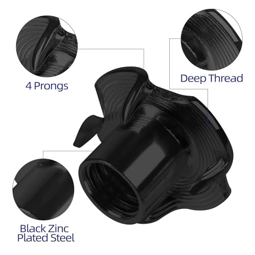 M8 T-Nuts Black Zinc Plated Steel, 4-Pronged Tee Nut for Wood, Rock Climbing Holds, Furniture, 50 PCS - color: Black Carbon Steel, size: M8