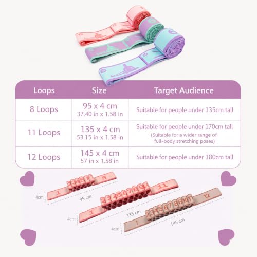 Multi-Loop Stretch Band - Yoga, Pilates, Ballet, and Physical Therapy Stretching Strap for Flexibility, Leg Stretching, and Exercise - Durable Stretching Equipment - color: Light Pink - 12 Loops
