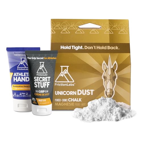 Friction Labs Grip & Recovery Bundle – Secret Stuff Liquid Chalk, Unicorn Dust Loose Chalk (2.5oz) & Athletic Hands Cream – Long-Lasting Grip & Fast Skin Repair for Climbing, Lifting, Gymnastics
