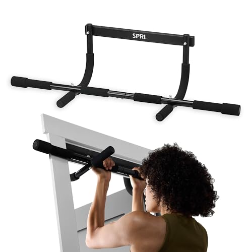 SPRI Pull Up Bar - 8-Grip and 12-Grip Door Frame Mounting Pull-Up Bar for Versatile Workouts - Rugged Steel Frame with Foam Handles - Supports 300 Pounds - Fits Door Frames Up to 32 in. Wide – Black - size: 8 Grip