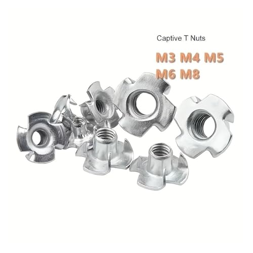 CHATROOM 90pcs/Box M3 M4 M5 M6 M8 Carbon Steel T-Nuts Four Claws Nut Assortment Kit for Wood Rock Climbing Holds Cabinetry Furniture