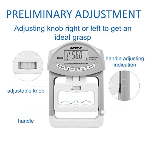 Digital Hand Dynamometer Grip Strength Measurement Meter Auto Capturing Electronic Hand Grip Power 198Lbs / 90Kgs - color: Grey