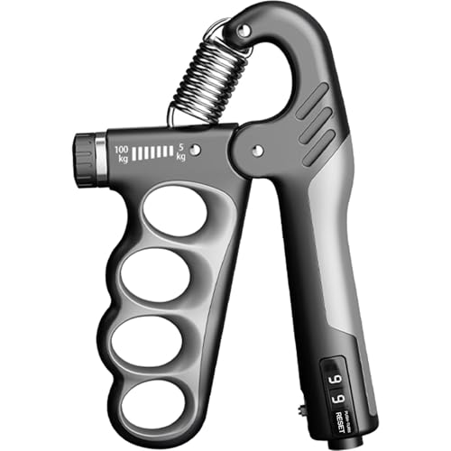 Grip Strength Trainer Forearm Strengthener 11-220 lbs Adjustable Resistance | Automatic Counting, Ergonomic Design, Ideal Device for Grip Strengthening, Arthritis Relief, Hand Physical Therapy & Rehab - color: Gray