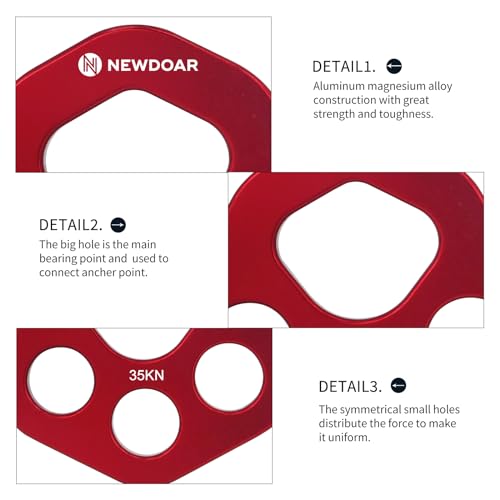 NewDoar Descender Plate 20KN Paw Rigging Plate 4 Holes Rock Climbing Gear(4 holes/20KN Red)