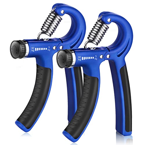 AIXPI Grip Strength Trainer, Hand Grip Exerciser Strengthener with Adjustable Resistance 11-132 Lbs (5-60kg), Forearm Strengthener, Hand Exerciser for Muscle Building and Injury Recover 2 Pack - color: Blue