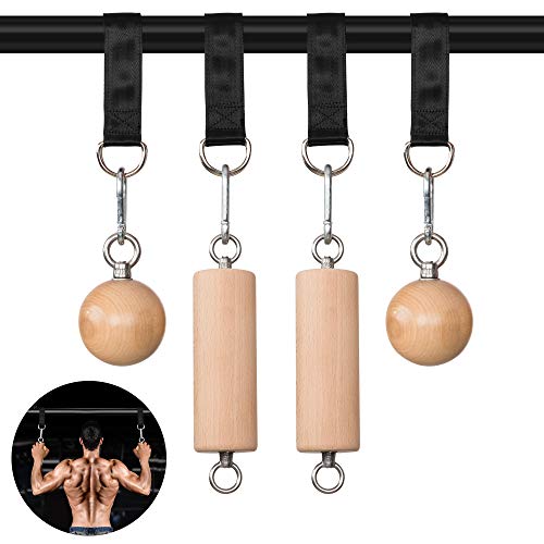 Wooden Pull Up Grips and Balls, Atomic Rock Climbing Holds Training Set,Grip Strength Trainer,Ninja Warrior Obstacle Course Handles and Rope.Suit(L/XL Ball(L/XL) - color: Suit L