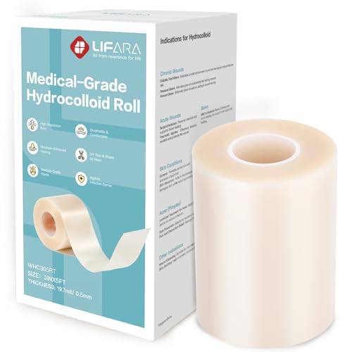 LIFARA Hydrocolloid Roll for Wound Care - Cut-to-Size, Hydrocolloid Patch Bandages with Self-Adhesive, Ultra Absorbent & Waterproof, First Aid Kit Essential (19.7mil/ 0.5mm Thickness, 3in*5ft) - size: 3in*5ft, 19.7mil/ 0.5mm Thickness