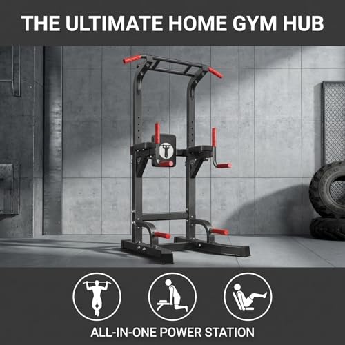 Power Tower Pull Up Bar Dip Station, Free Standing Pull Up Rack Dip Station for Home Gym, 10-Level Adjustable Height Pull Up Bar Stand Dip Bar Strength Training Workout Equipment - color: Dark Black