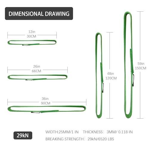 SEPEAK 25mm Nylon Tubular Webbing 1-Inch, 29kN/6520lbs, UIAA Certified Webbing Straps - color: Green, size: 30cm / 12inch | Pack of 3
