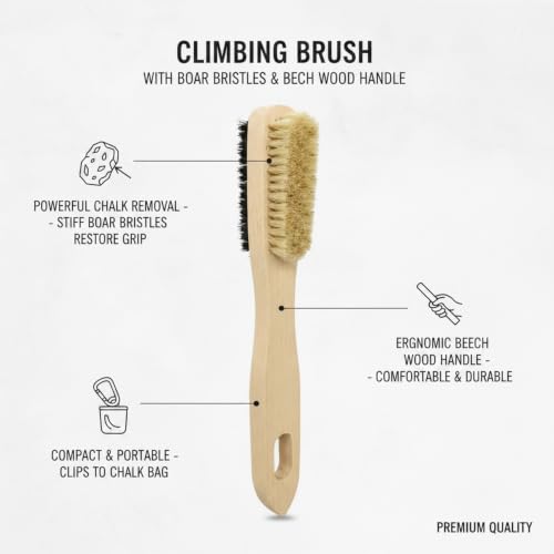 Climbing Hold Cleaning Brush with Stiff Boar Bristles and Beech Wood Handle