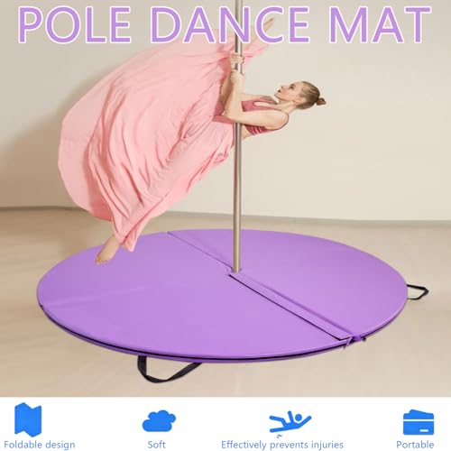 Foldable Pole Crash Mat, Pole Dance Mat, Anti-Collision Cushioned PU Leather Mat for Yoga, Gymnastics, Pole Dancing Pink 2" Tx5.9'W