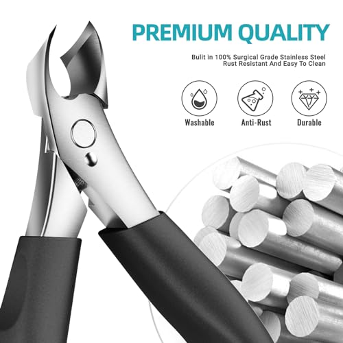 Toenail Clippers for Thick Nails for Seniors - Heavy Duty Toe Nail Clippers Kit with Long Handle for Men & Elderly with Inflexible Joints, Professional Nail Clippers Kit for Thickened Toenails (Black) - style: Creating Exquisite Nails - Black